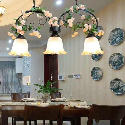 Vintage floral white glass island light dining room pendant