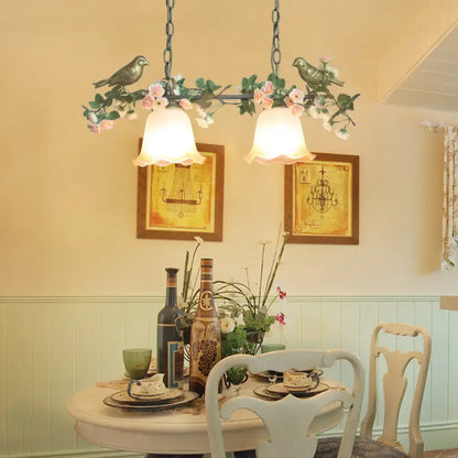 Vintage floral white glass island light dining room pendant