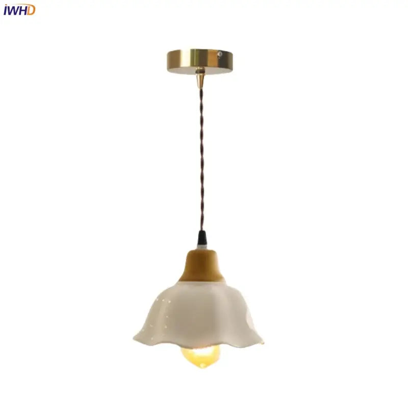 Vintage fluted off-white ceramic led pendant bedroom hanging light