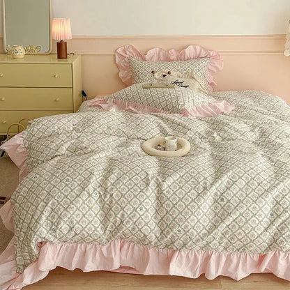 Vintage french floral cotton bedding set lavender bedroom ruffles