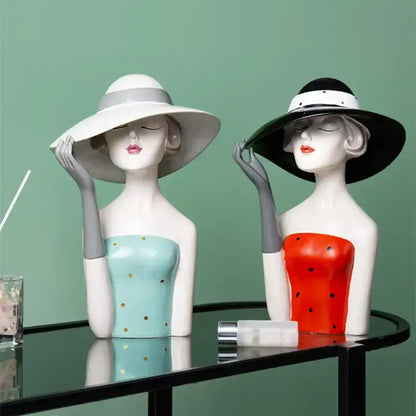 Vintage glamour resin busts red & white living room decor statues