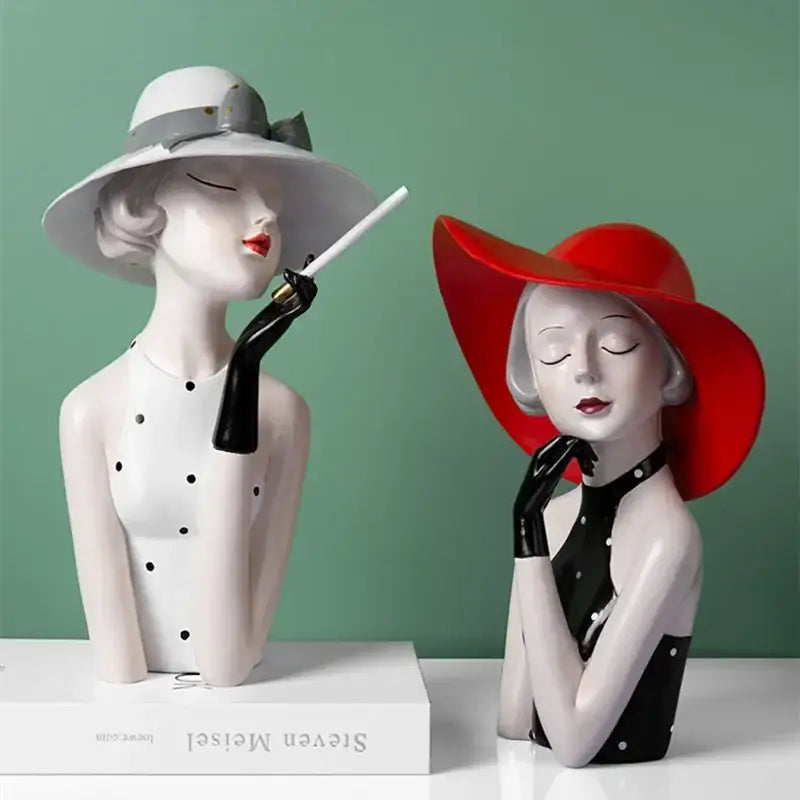 Vintage glamour resin busts red & white living room decor statues