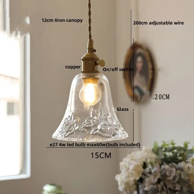 Vintage glass copper led pendant lamp kitchen faceted glass light