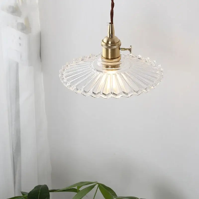 Vintage glass copper led pendant lamp kitchen faceted glass light