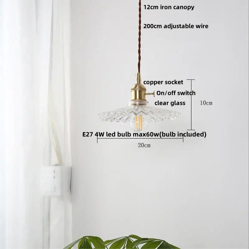 Vintage glass copper led pendant lamp kitchen faceted glass light