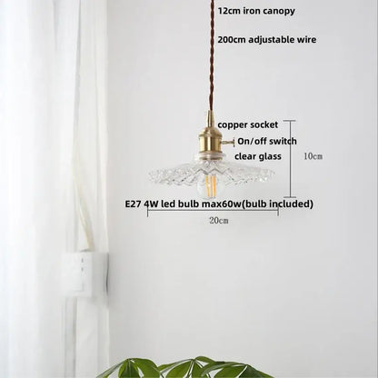 Vintage glass copper led pendant lamp kitchen faceted glass light