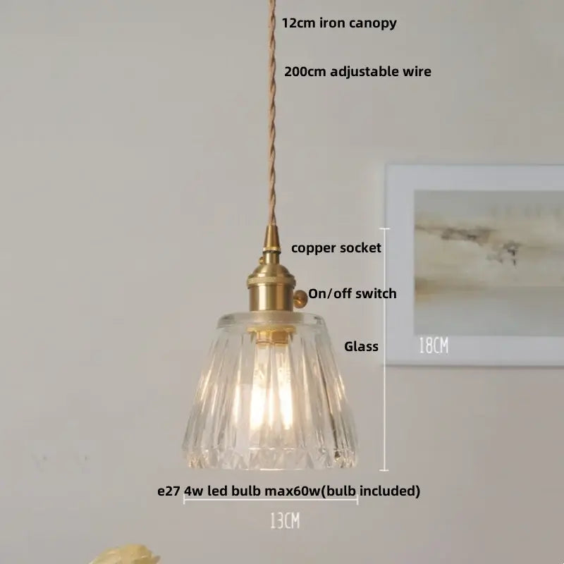 Vintage glass copper led pendant lamp kitchen faceted glass light