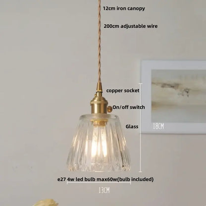 Vintage glass copper led pendant lamp kitchen faceted glass light