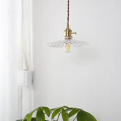 Vintage glass copper led pendant lamp kitchen faceted glass light