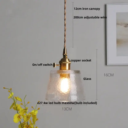 Vintage glass copper led pendant lamp kitchen faceted glass light