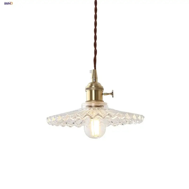 Vintage glass copper led pendant lamp kitchen faceted glass light
