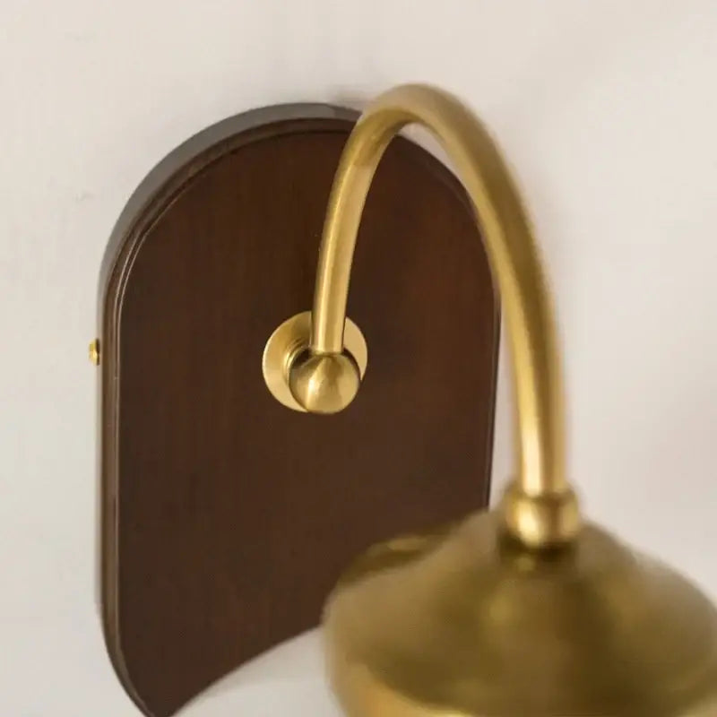 Vintage glass copper led wall lights for bedroom with wood backplate