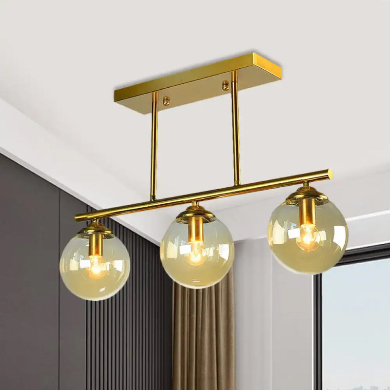 Vintage gold and amber glass pendant lamp kitchen island light