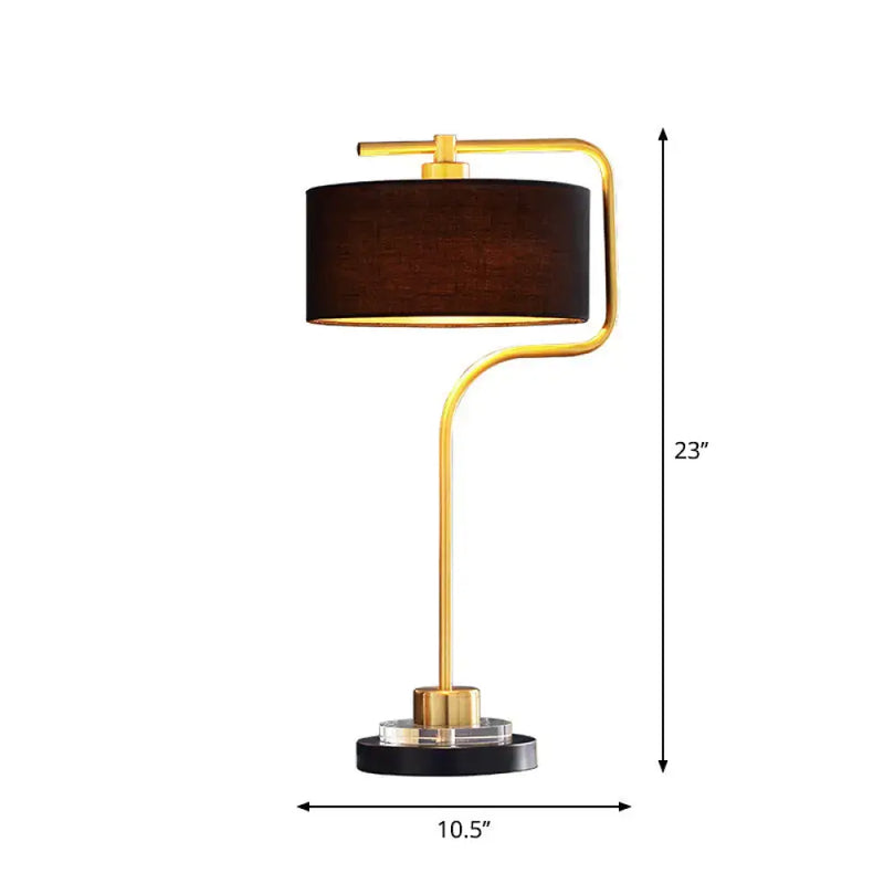 Vintage gold and black table lamp with drum shade – living room light