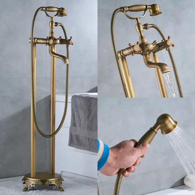 Vintage gold bath mixer tap with handshower bathroom faucet