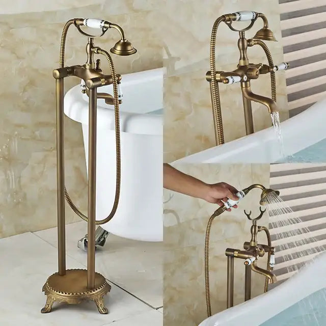 Vintage gold bath mixer tap with handshower bathroom faucet