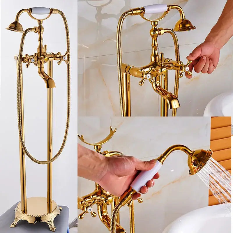 Vintage gold bath mixer tap with handshower bathroom faucet
