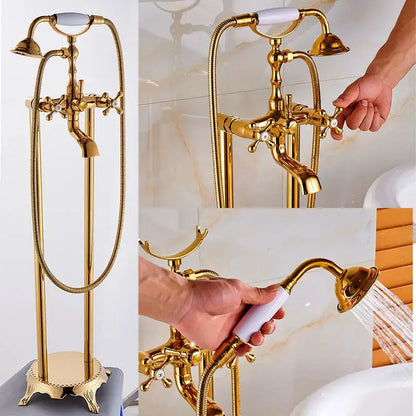 Vintage gold bath mixer tap with handshower bathroom faucet