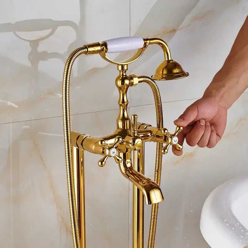 Vintage gold bath mixer tap with handshower bathroom faucet