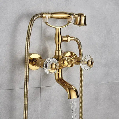 Vintage gold & black bathtub faucet bathroom cross handle hand shower