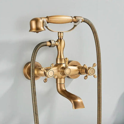 Vintage gold & black bathtub faucet bathroom cross handle hand shower