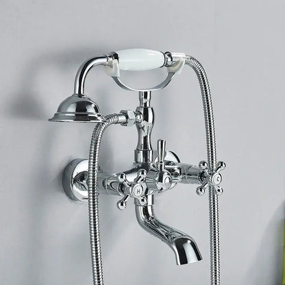 Vintage gold & black bathtub faucet bathroom cross handle hand shower