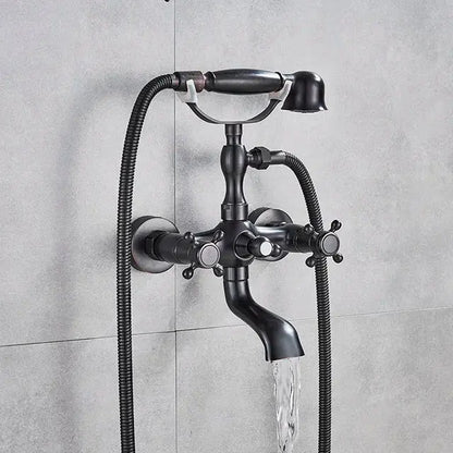 Vintage gold & black bathtub faucet bathroom cross handle hand shower