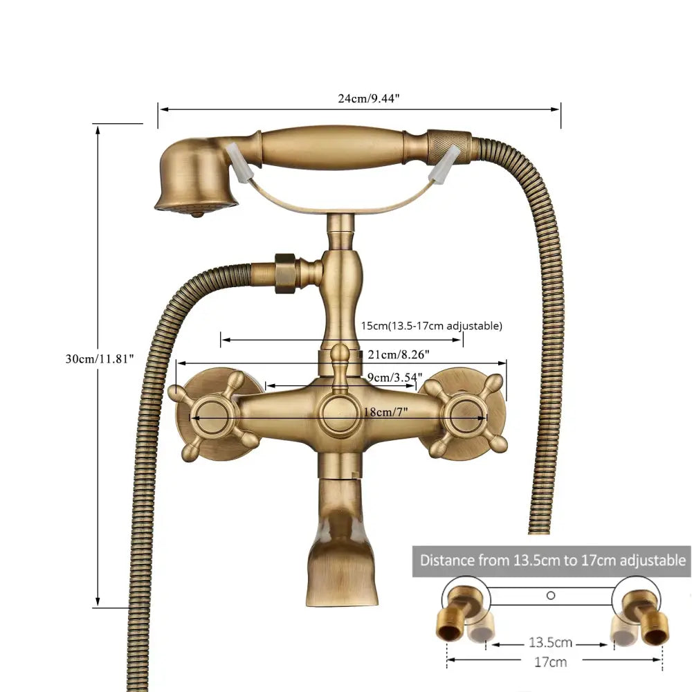 Vintage gold & black bathtub faucet bathroom cross handle hand shower