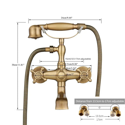 Vintage gold & black bathtub faucet bathroom cross handle hand shower