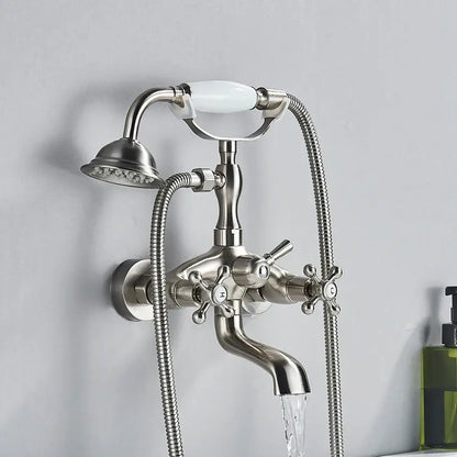 Vintage gold & black bathtub faucet bathroom cross handle hand shower
