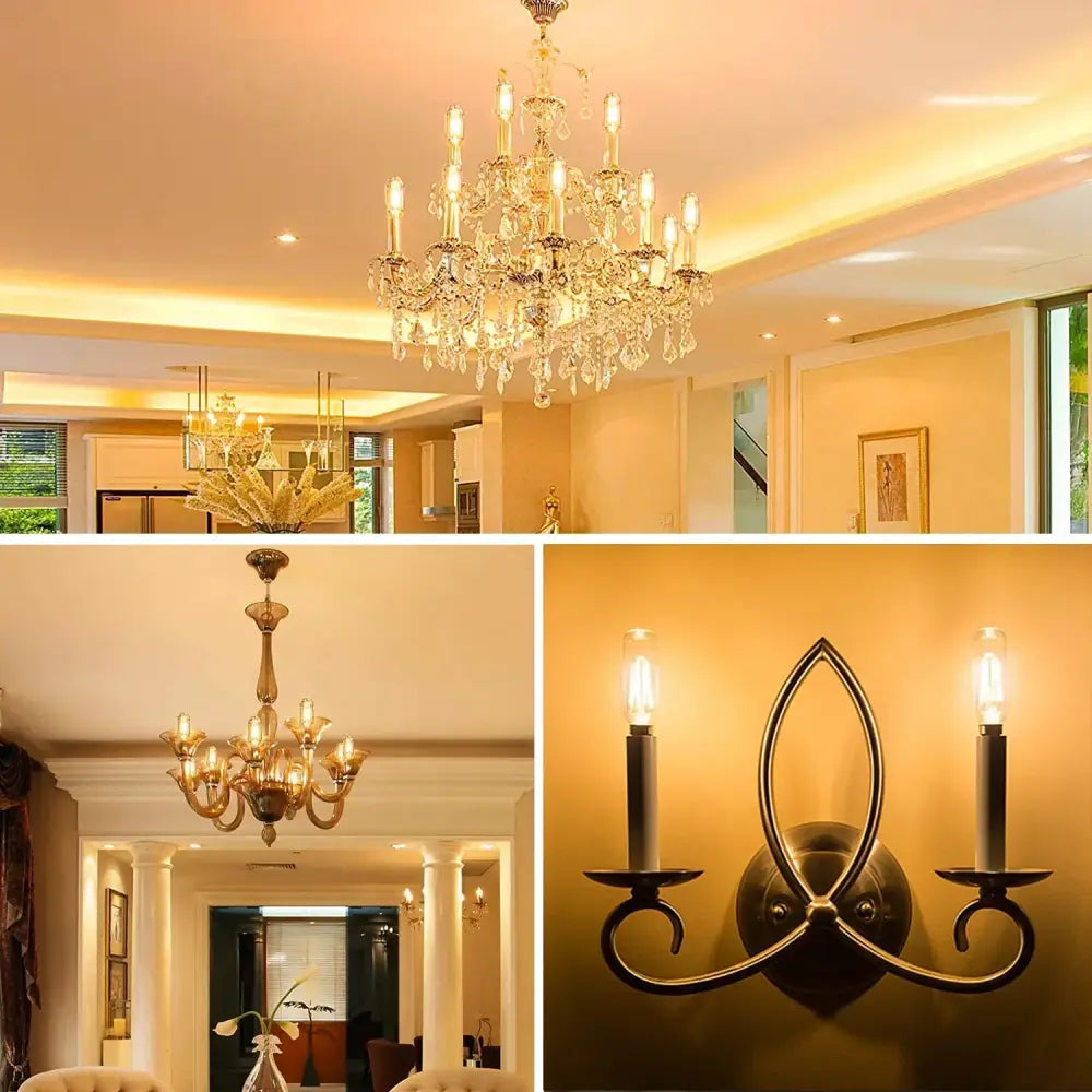 Vintage gold candelabra tubular led bulb set dining room 4w clear glass