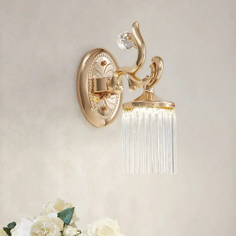 Vintage gold crystal wall mounted light bedroom clear pipe sconce