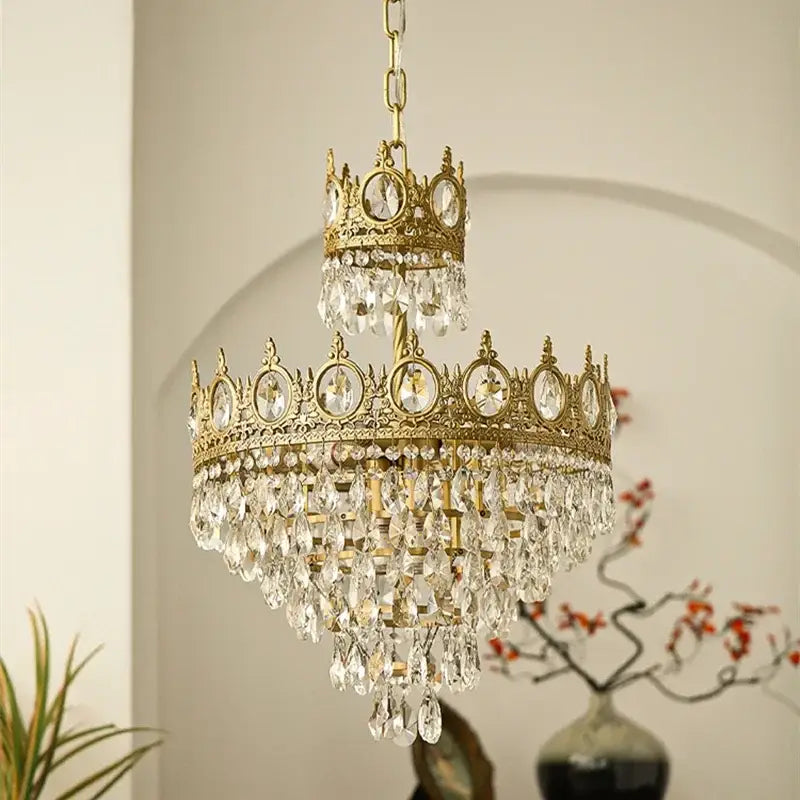 Vintage gold crown crystal chandelier dining room light