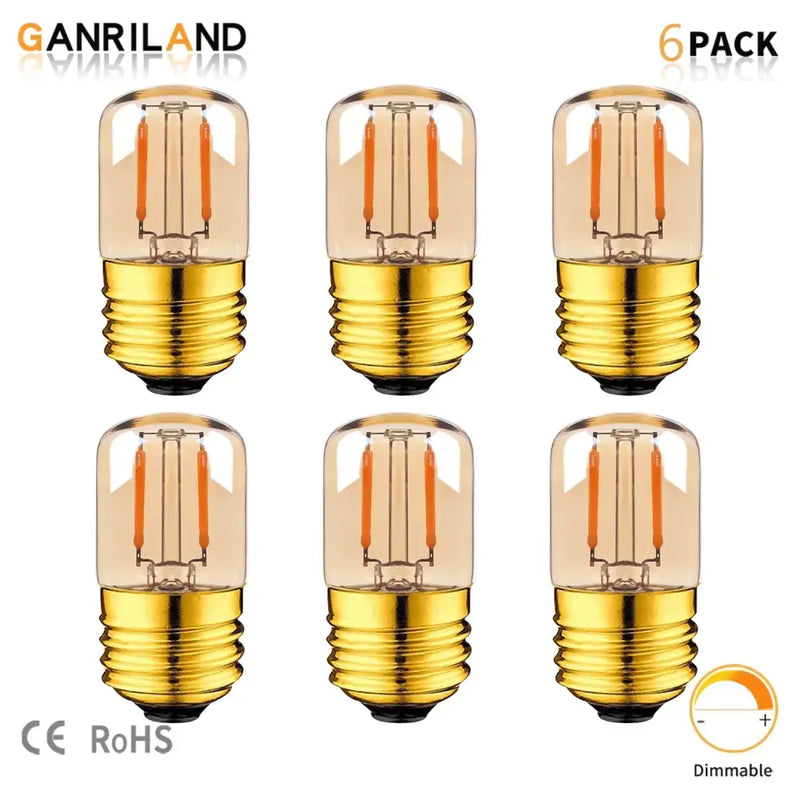 Vintage gold dimmable led tubular bulb 6 pack bedroom lighting