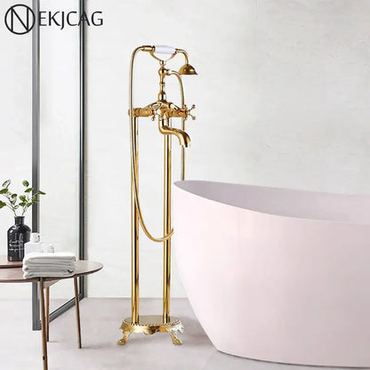 Vintage gold dual handle clawfoot bathtub shower faucet bathroom mixer