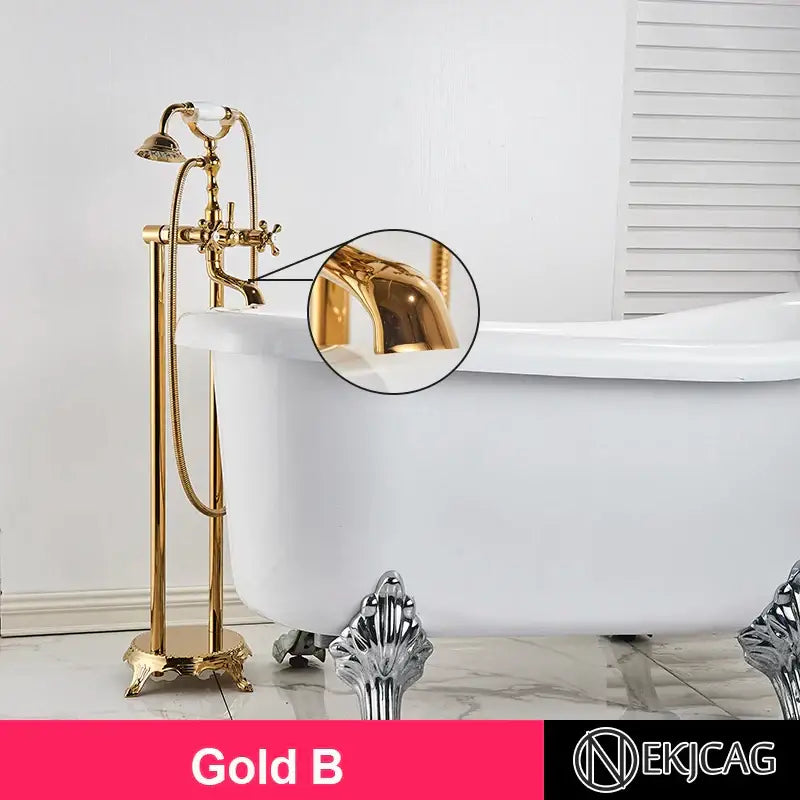 Vintage gold dual handle clawfoot bathtub shower faucet bathroom mixer