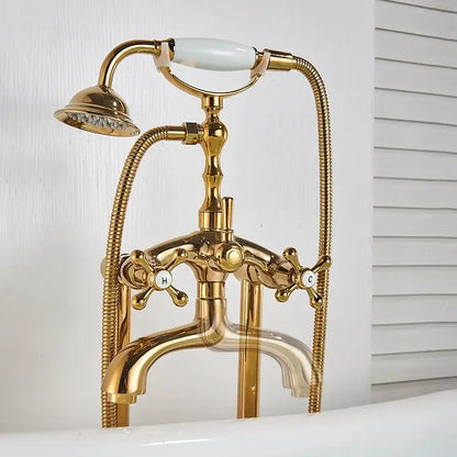 Vintage gold dual handle clawfoot bathtub shower faucet bathroom mixer