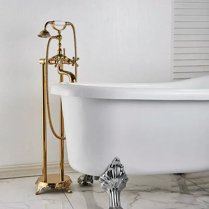 Vintage gold dual handle clawfoot bathtub shower faucet bathroom mixer