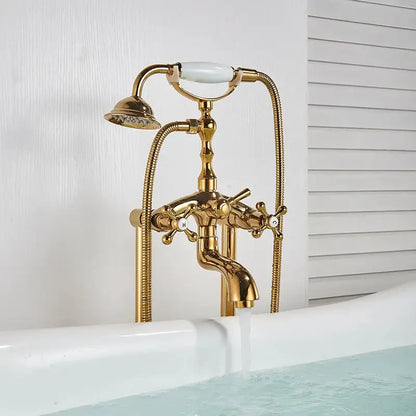 Vintage gold dual handle clawfoot bathtub shower faucet bathroom mixer