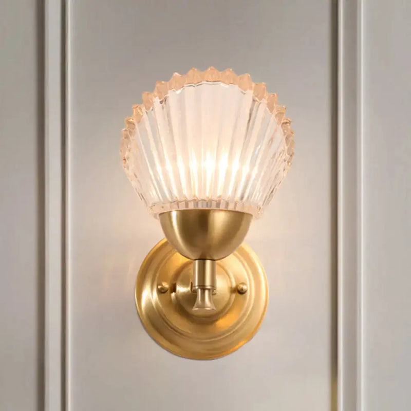 Vintage gold finish shell wall lamp bedroom frosted glass sconce