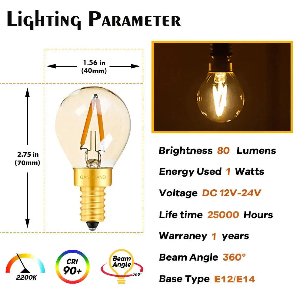 Vintage gold glass led filament bulb outdoor camping light