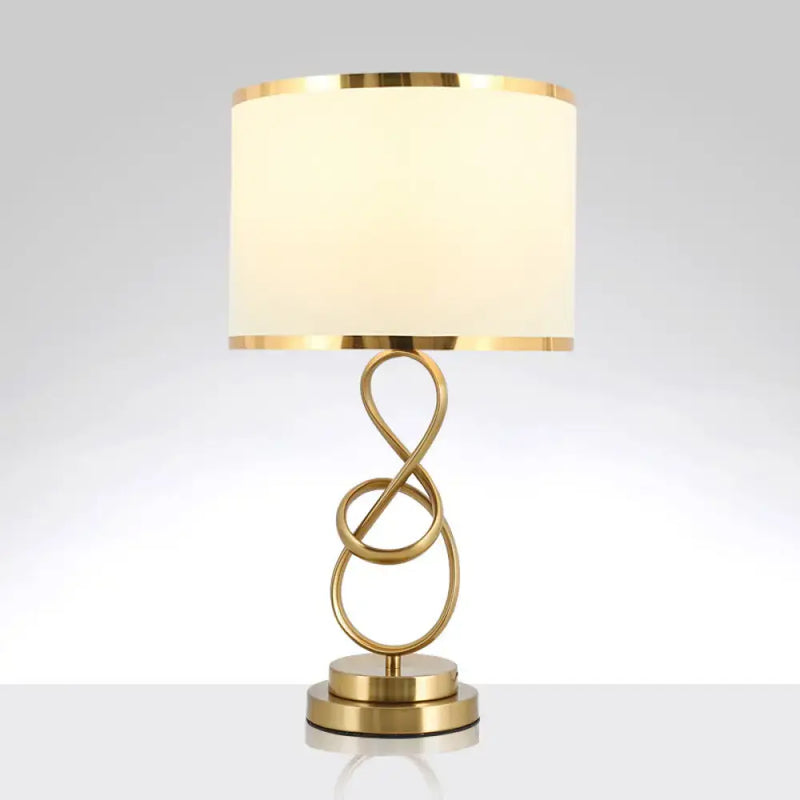 Vintage gold infinity table lamp with fabric shade for bedroom