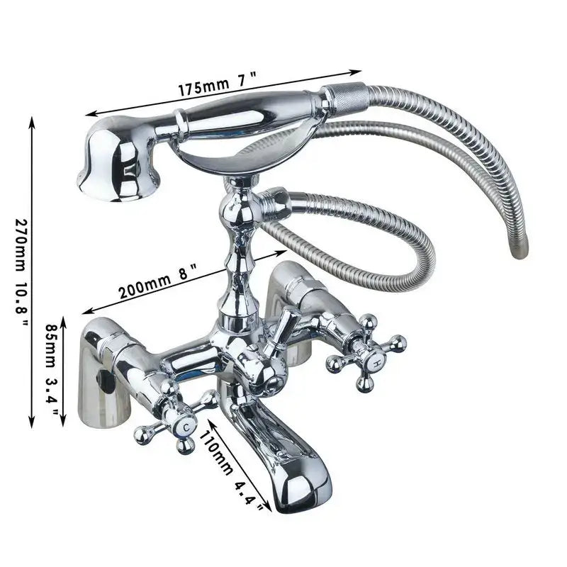 Vintage golden bathtub faucet with floral handshower – bathroom decor