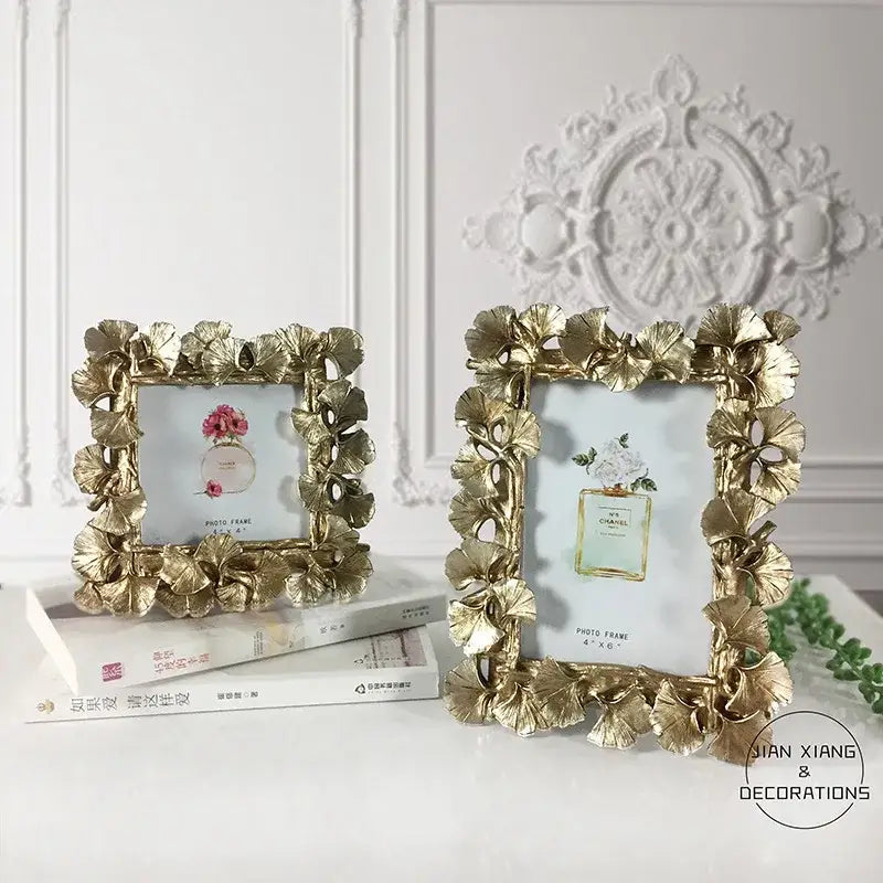 Vintage golden ginkgo leaf photo frame living room decor