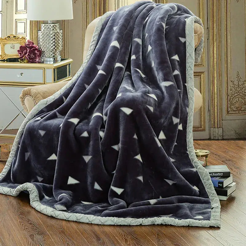 Vintage gray double layered raschel blanket bedroom plush throw