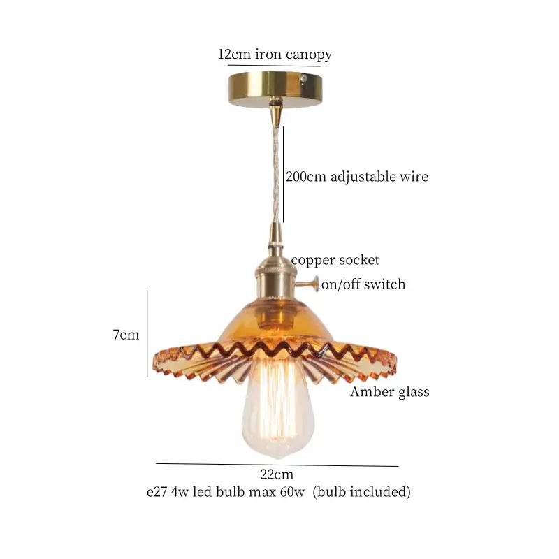 Vintage green brass glass led pendant light for kitchen
