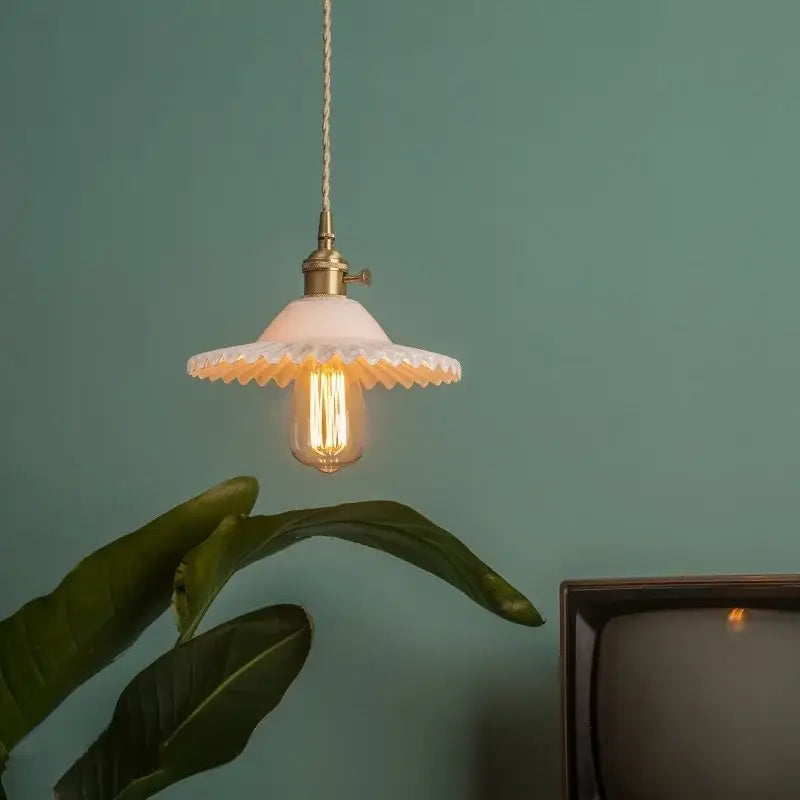 Vintage green brass glass led pendant light for kitchen