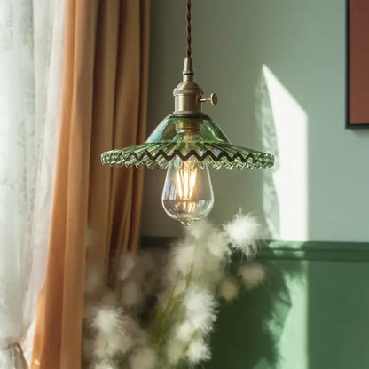 Vintage green brass glass led pendant light for kitchen