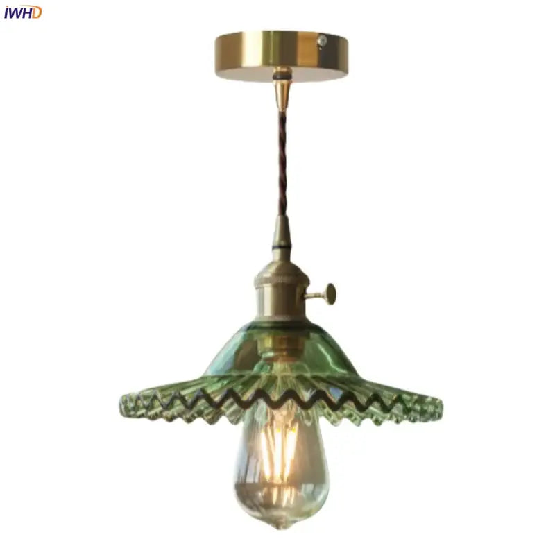 Vintage green brass glass led pendant light for kitchen