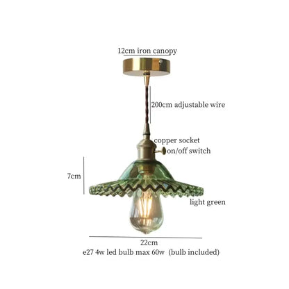 Vintage green brass glass led pendant light for kitchen
